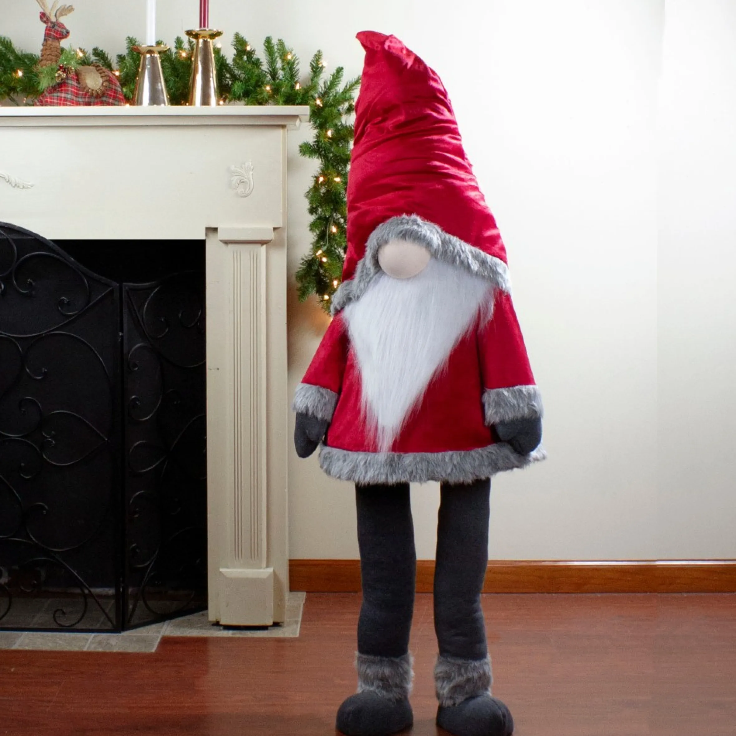 59" Red And Grey Santa Gnome Christmas Figurine