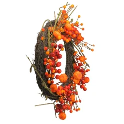 Red And Orange Fall Berry And Mini Pumpkin Artificial Thanksgiving Wreath - 20-Inch, Unlit