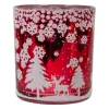 3" Red And Shiny Silver Deer In Winter Woods Flameless Glass Candle Holder