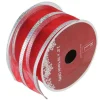 Red And Silver Striped Christmas Wired Craft Ribbon 2.5" X 10 Yards