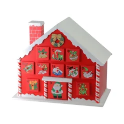 10.25" Red And White Advent House With Chimney Storage Box