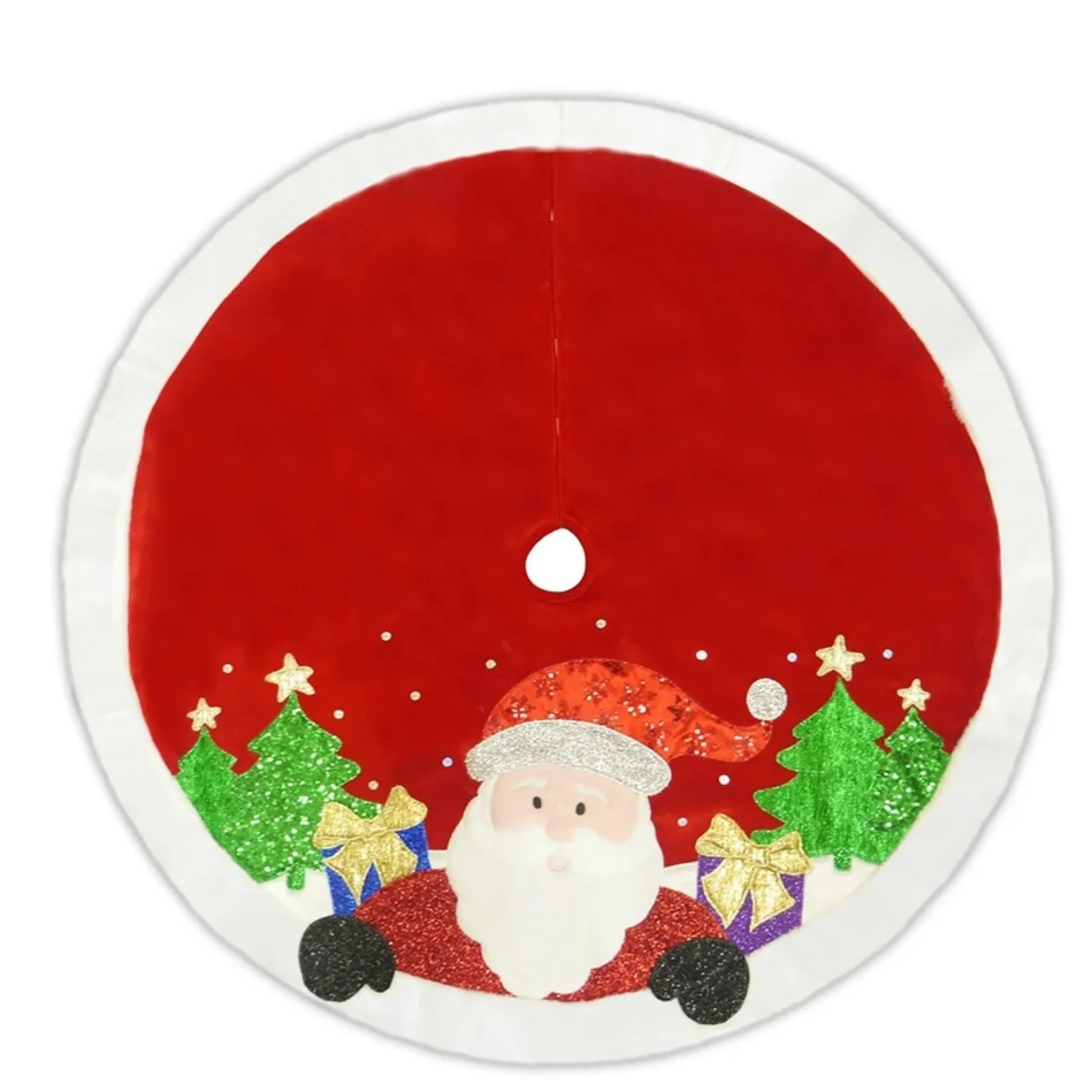 48" Red And White Applique Santa Christmas Tree Skirt