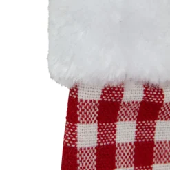 7" Red And White Buffalo Plaid Mini Christmas Stocking With Faux Fur Cuff