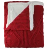 Red And White Cable Knit Plush High Pile Fleece Throw Blanket 50" X 60"