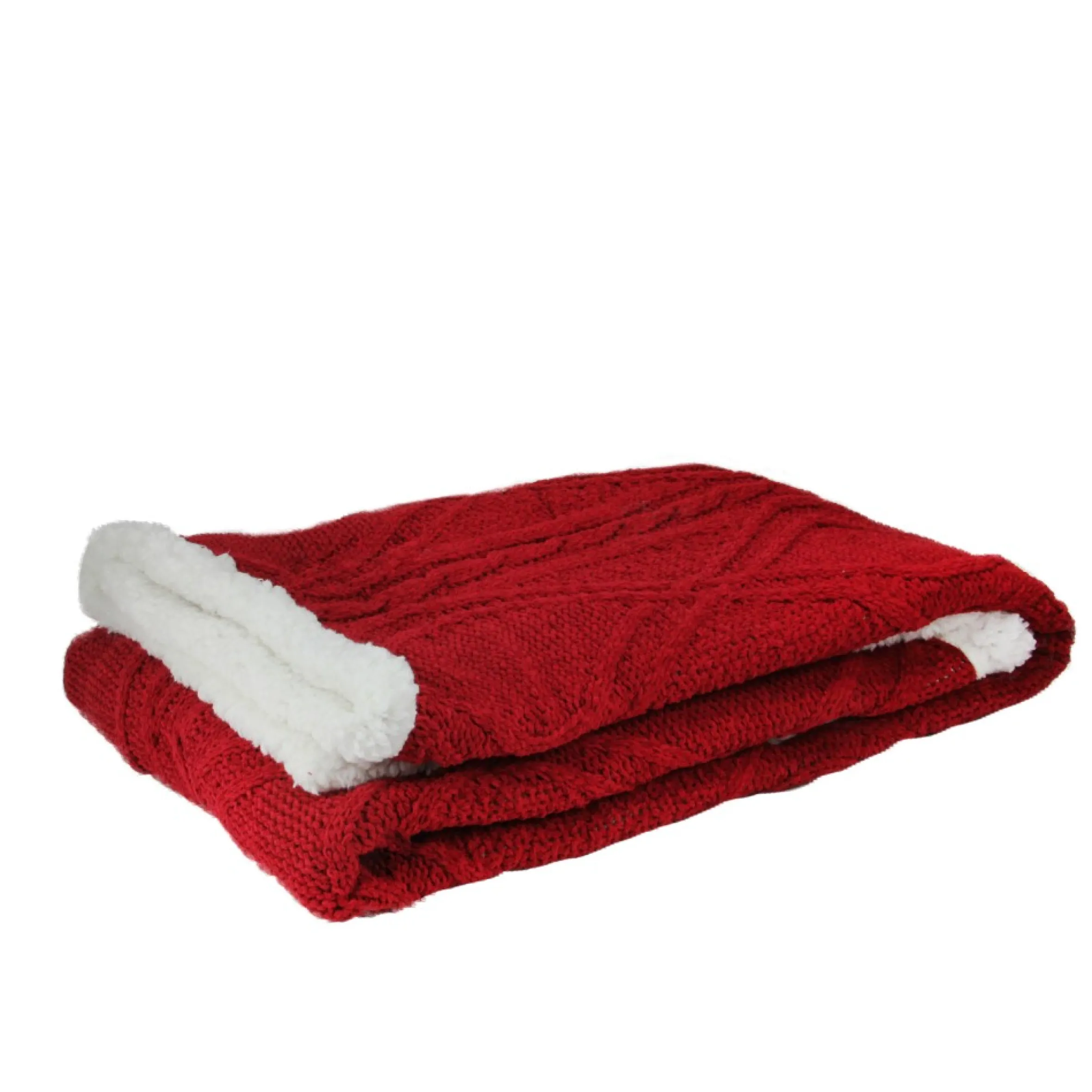 Red And White Cable Knit Plush High Pile Fleece Throw Blanket 50" X 60"