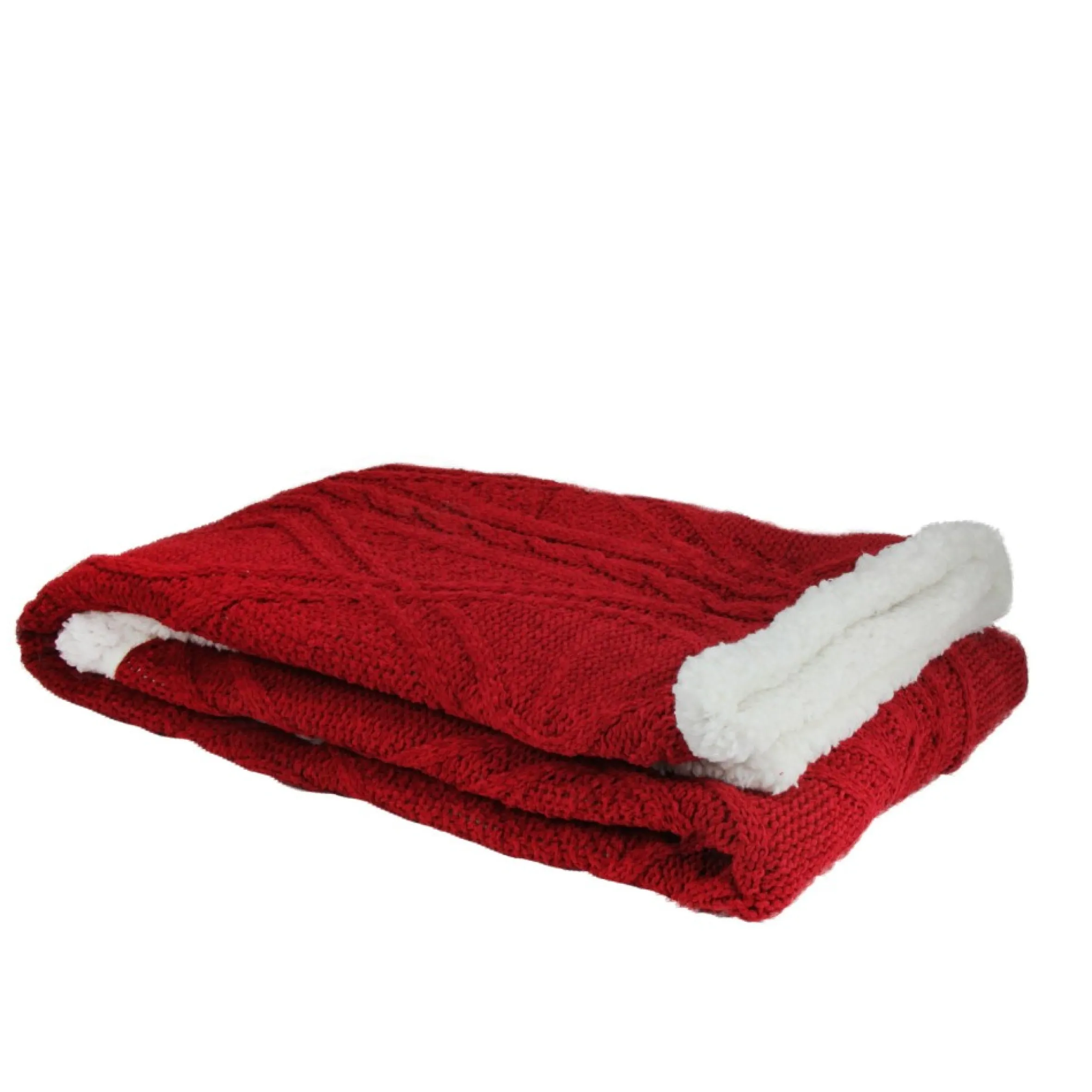 Red And White Cable Knit Plush High Pile Fleece Throw Blanket 50" X 60"