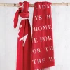 5' Red And White Christmas Fa La La La La Rectangular Natural Throw Blanket With Tassel