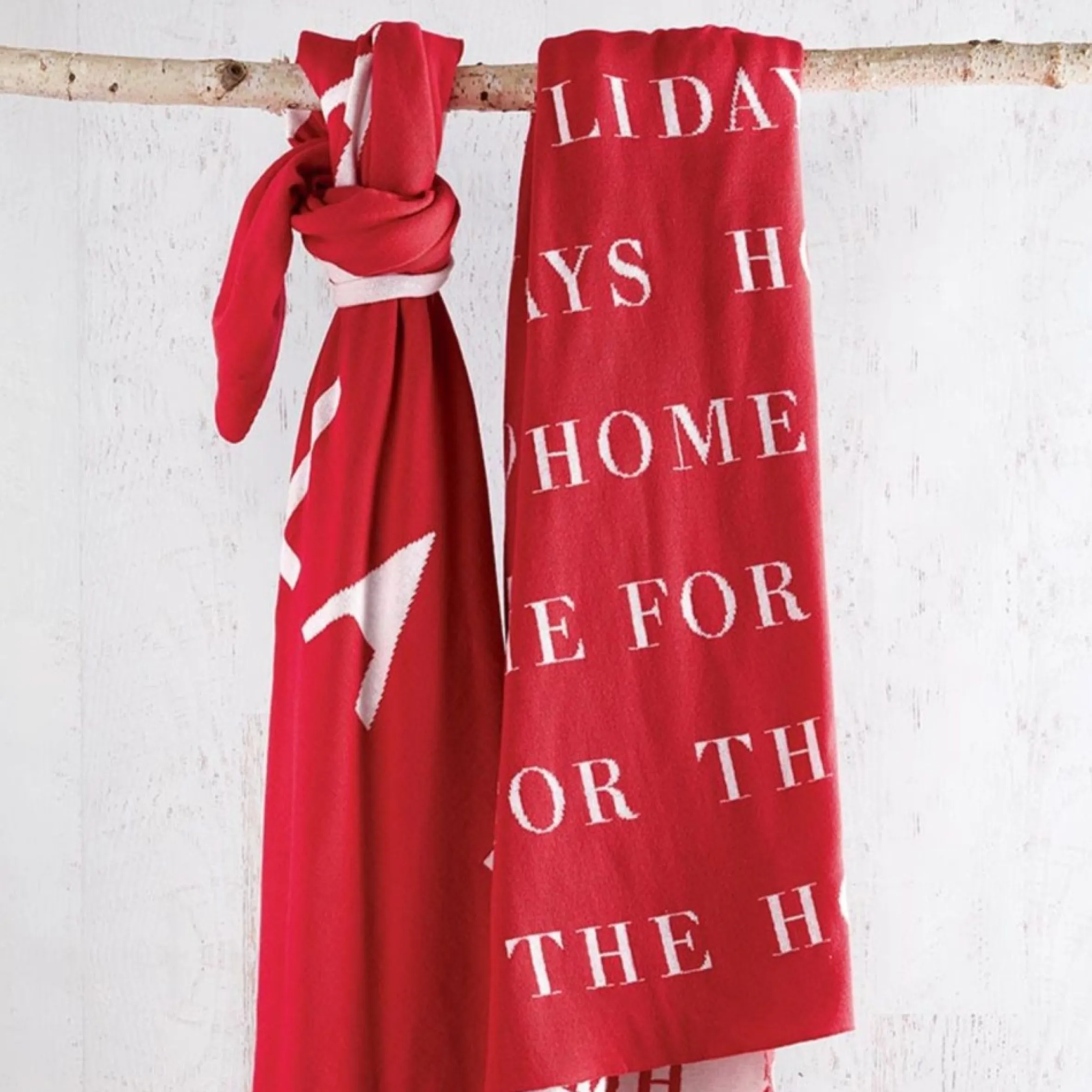 5' Red And White Christmas Fa La La La La Rectangular Natural Throw Blanket With Tassel