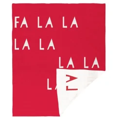 5' Red And White Christmas Fa La La La La Rectangular Natural Throw Blanket With Tassel