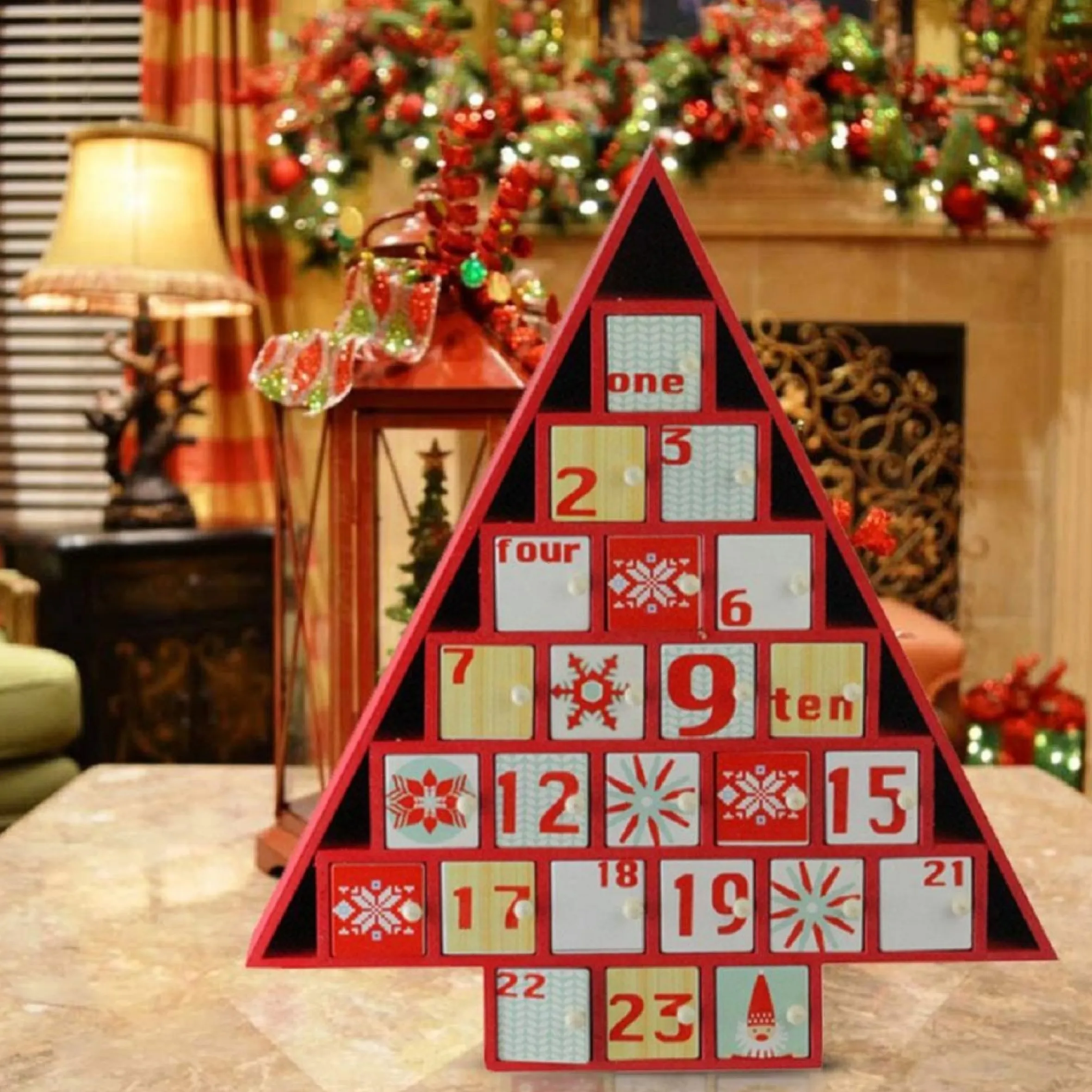 14.5" Red And White Christmas Tree Advent Calendar Decor