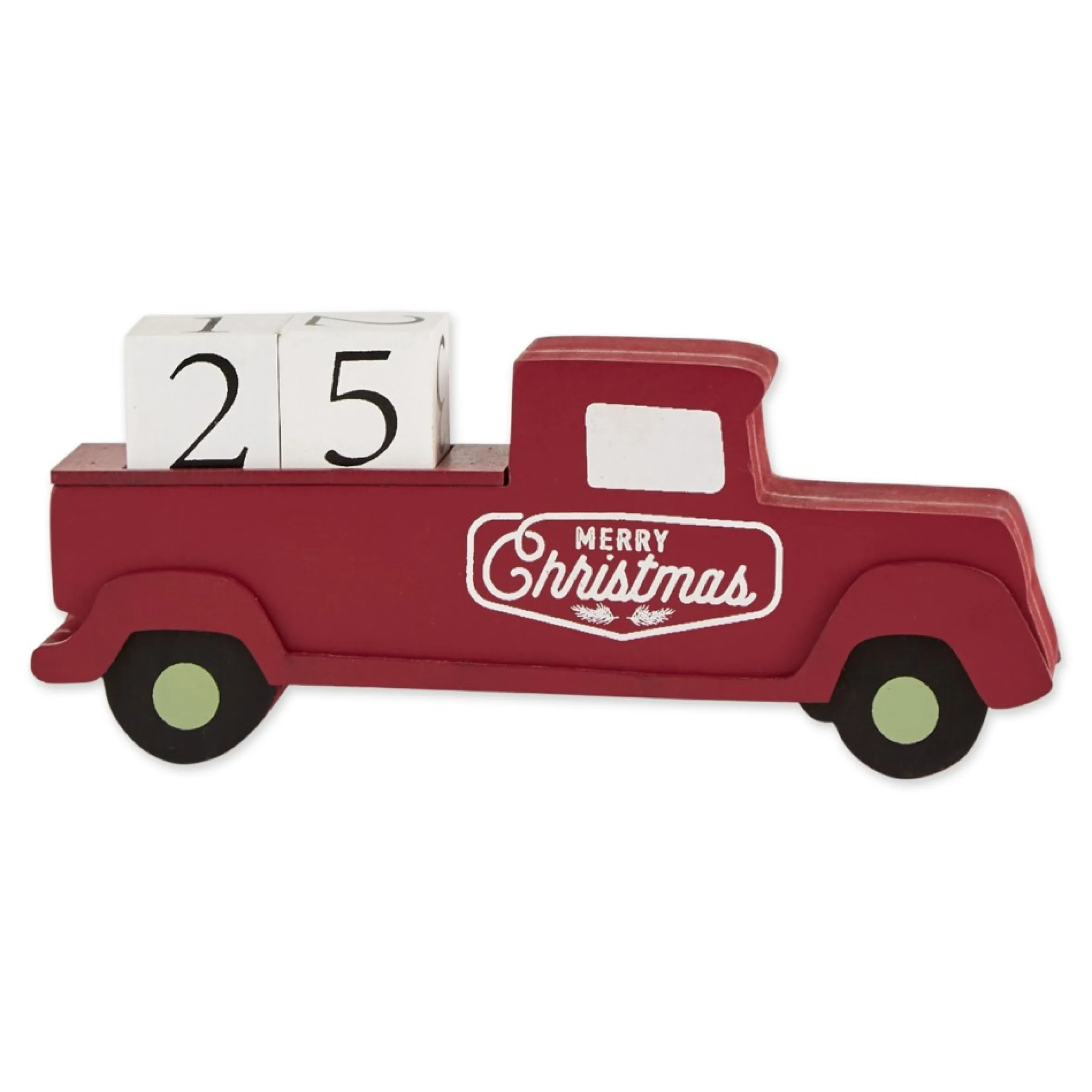 8" Red And White Christmas Tree Truck Tabletop Block Calendar