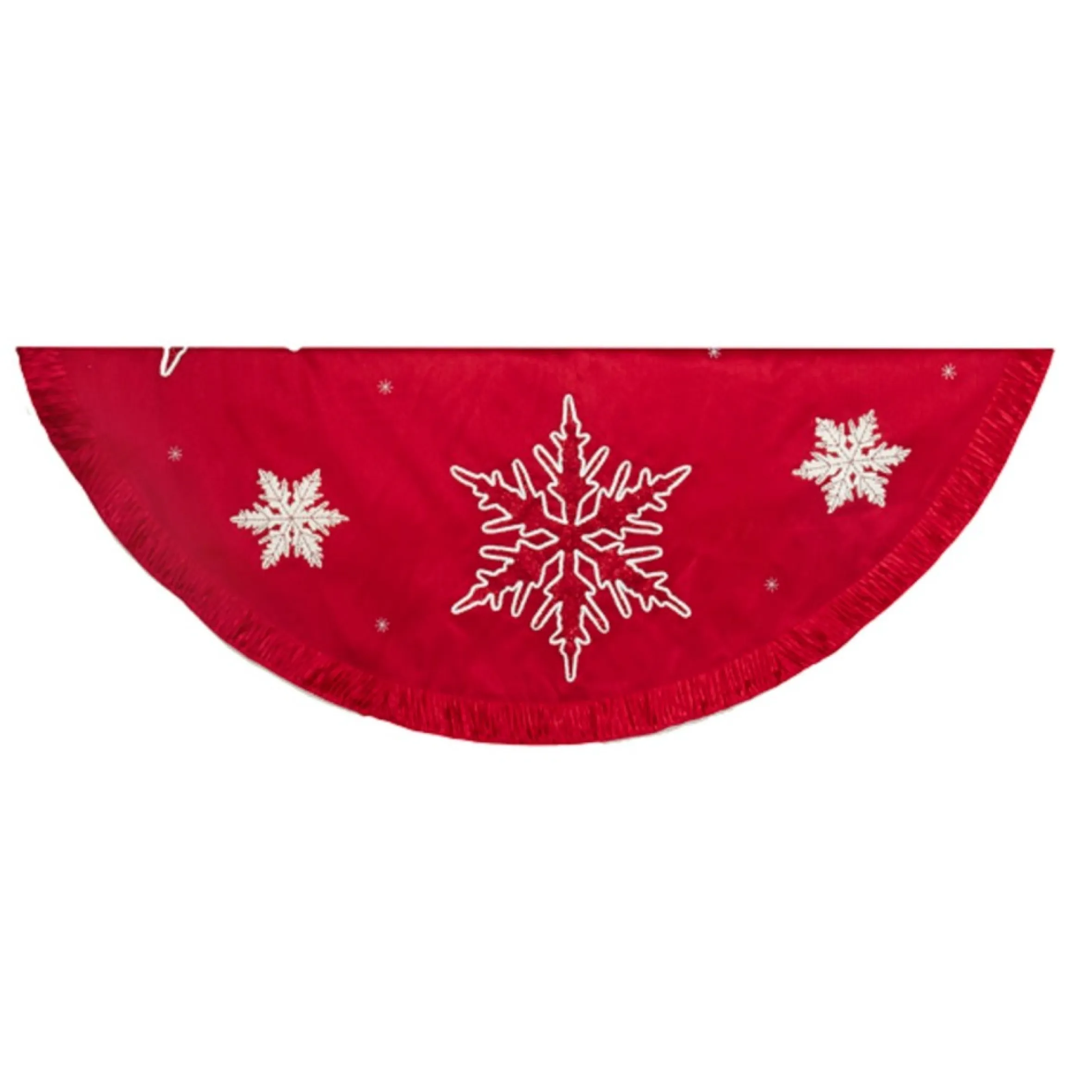 60" Red And White Embossed Snowflake With Plated Border Tree Skirt