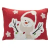 17" Red And White Embroidered Snowman Rectangular Christmas Throw Pillow