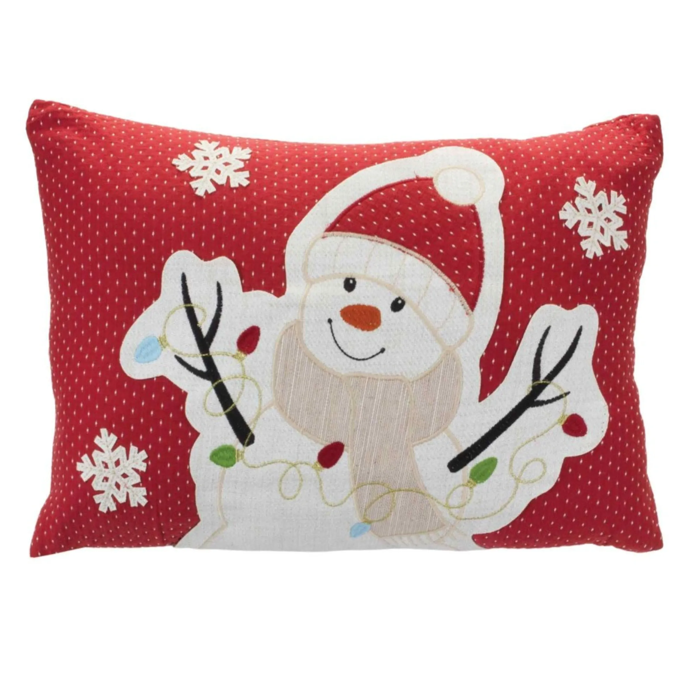 17" Red And White Embroidered Snowman Rectangular Christmas Throw Pillow