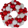Red And White 3-Finish Shatterproof Ball Christmas Wreath, 13-Inch