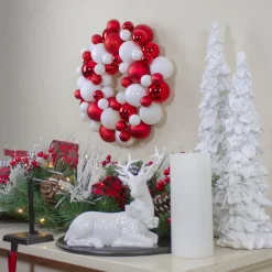 Red And White 3-Finish Shatterproof Ball Christmas Wreath, 13-Inch