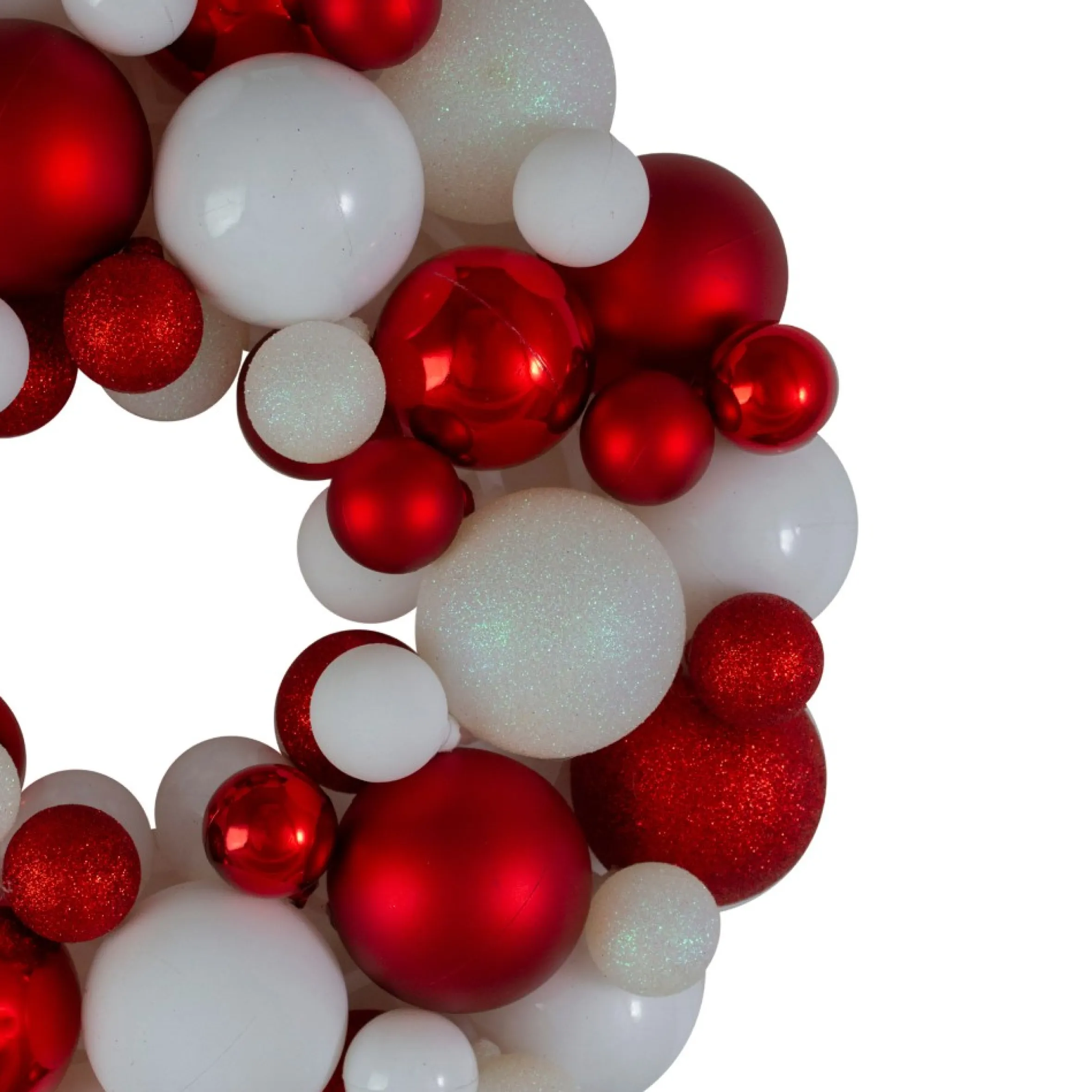 Red And White 3-Finish Shatterproof Ball Christmas Wreath, 13-Inch