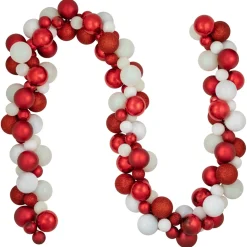 6' Red And White 3-Finish Shatterproof Ball Christmas Garland