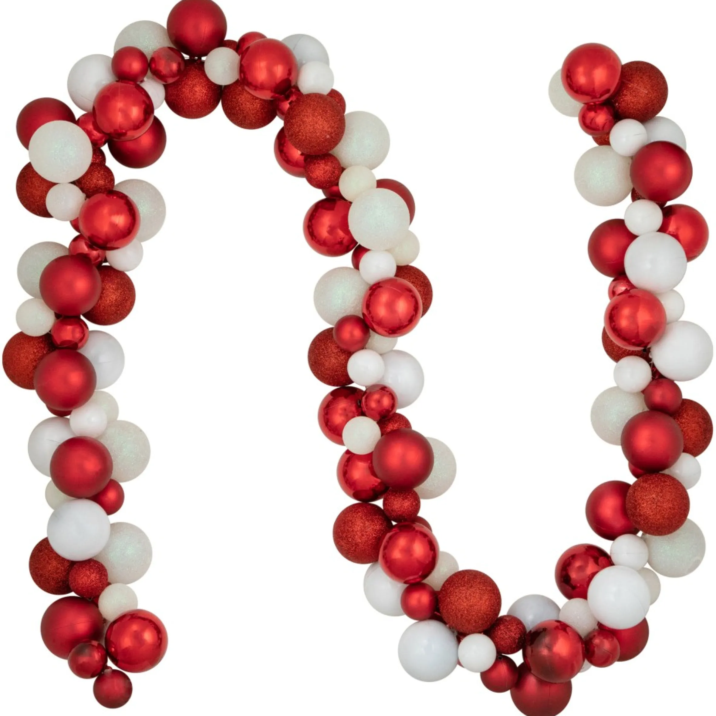 6' Red And White 3-Finish Shatterproof Ball Christmas Garland