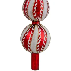 14.75" Red And White Glass Finial Christmas Tree Topper