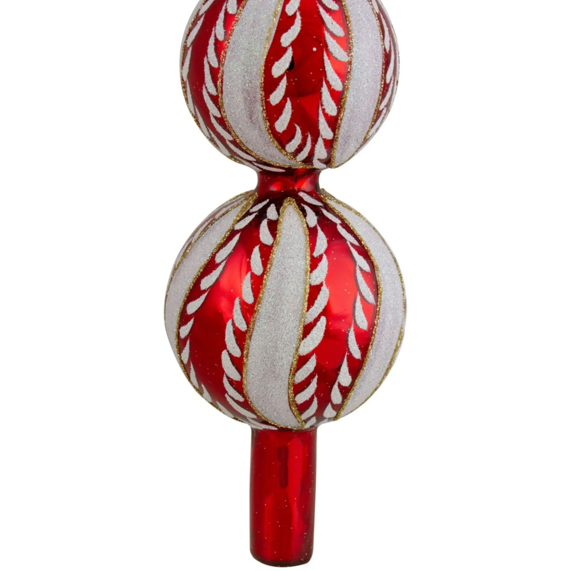 14.75" Red And White Glass Finial Christmas Tree Topper