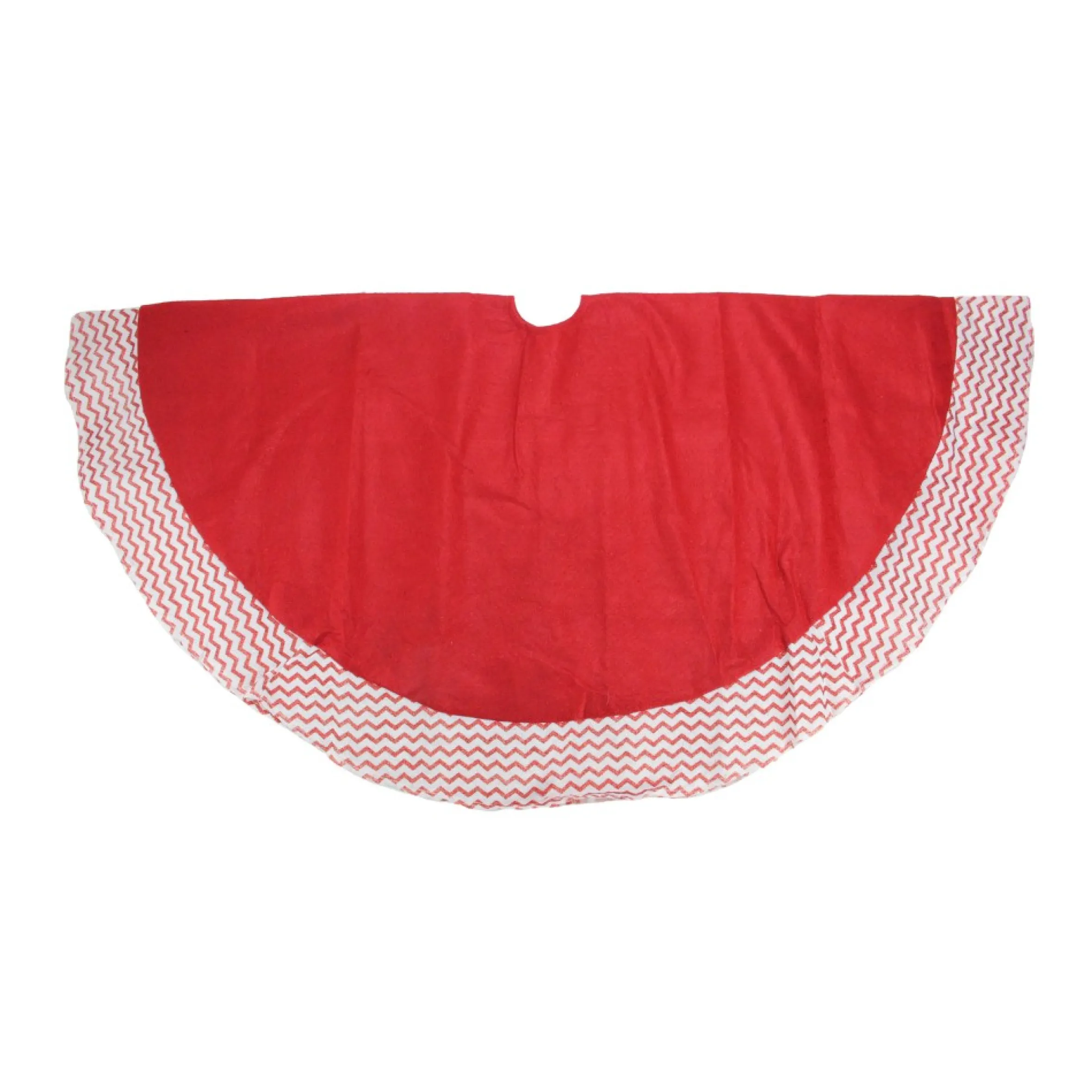 48" Red And White Glittered Chevron Border Christmas Tree Skirt