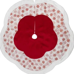 48" Red And White Glitter Snowflake Scallop Christmas Tree Skirt