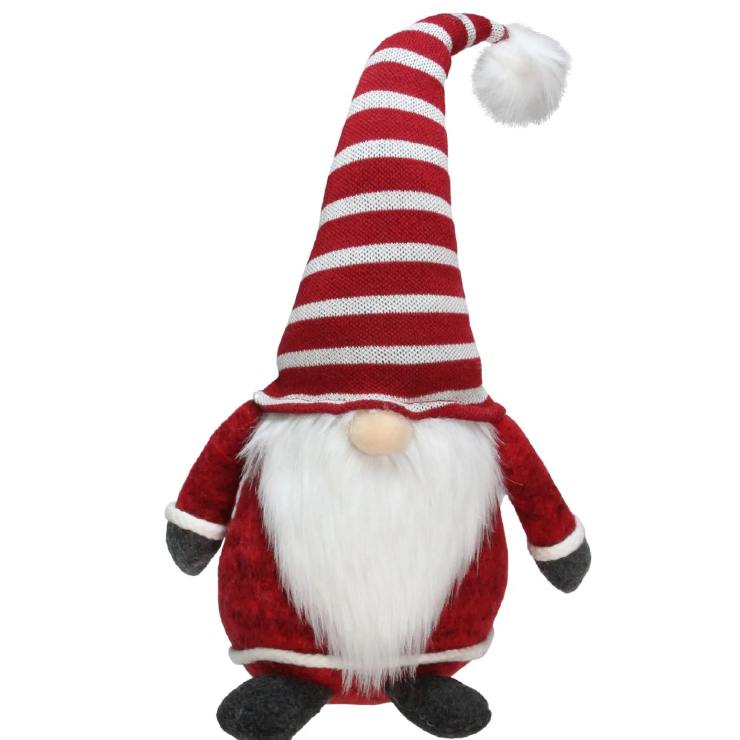 15" Red And White Gnome With Striped Hat And Beard Christmas Decoration
