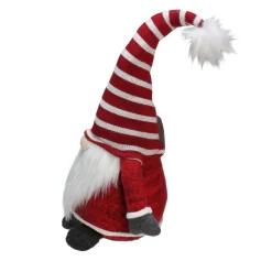 15" Red And White Gnome With Striped Hat And Beard Christmas Decoration
