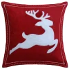 20" Red And White Handloomed Christmas Throw Pillow With Reindeer