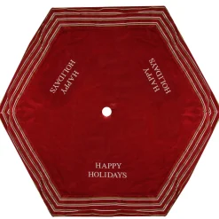 56" Red And White 'Happy Holidays' Christmas Tree Skirt With Striped Trim