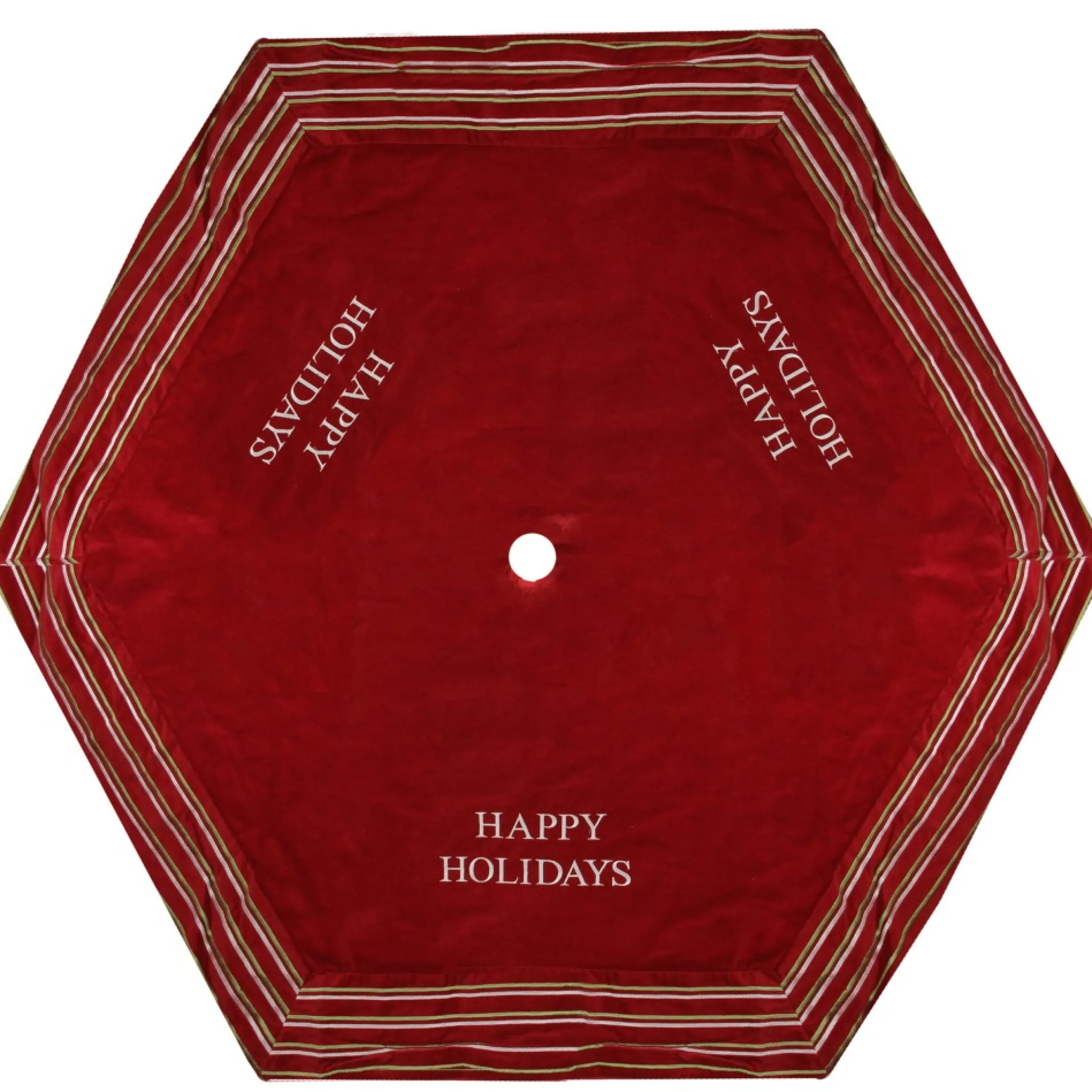 56" Red And White 'Happy Holidays' Christmas Tree Skirt With Striped Trim