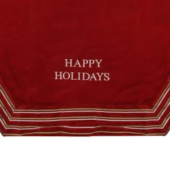56" Red And White 'Happy Holidays' Christmas Tree Skirt With Striped Trim