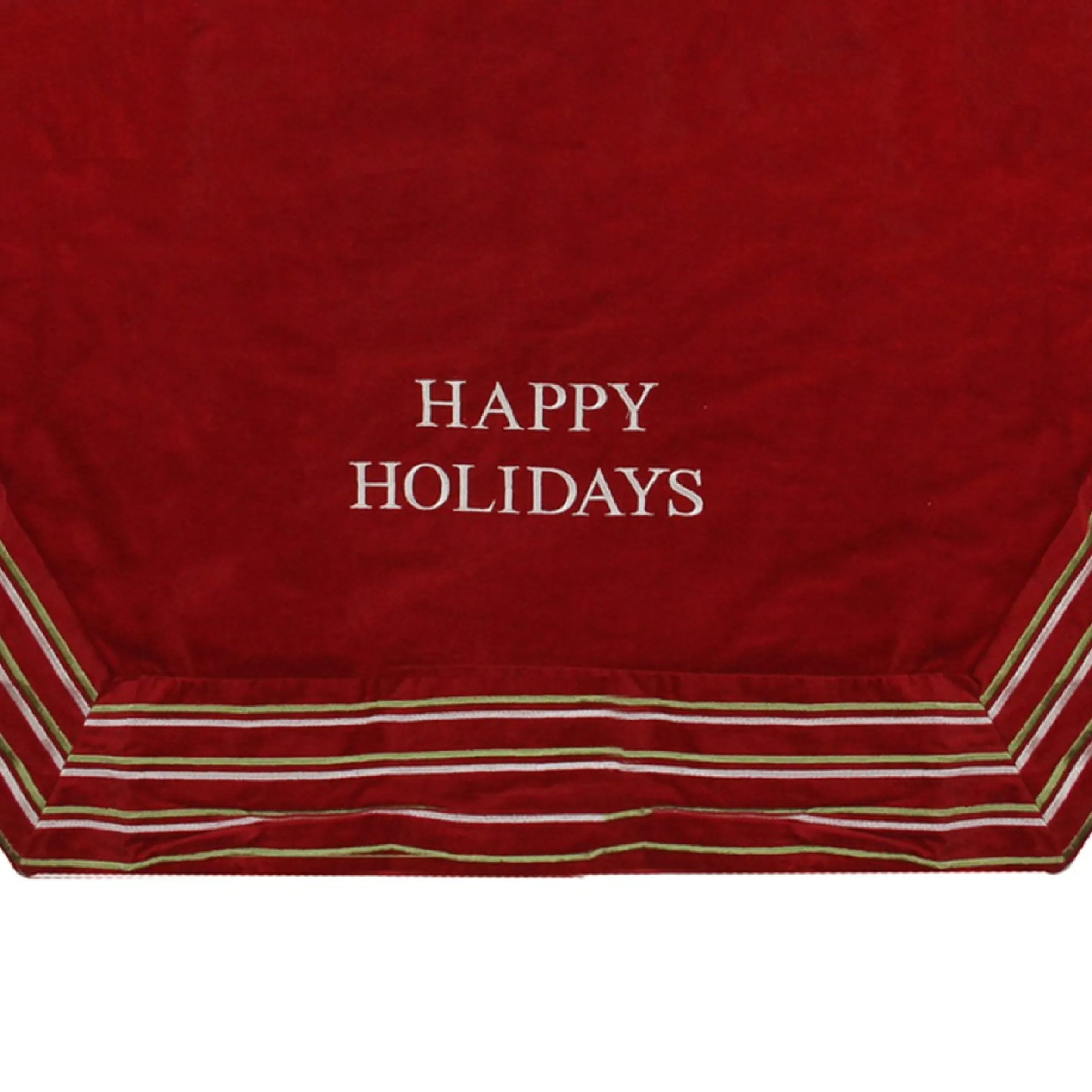 56" Red And White 'Happy Holidays' Christmas Tree Skirt With Striped Trim