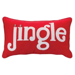 19.5" Red And White "Jingle" Rectangular Christmas Throw Pillow