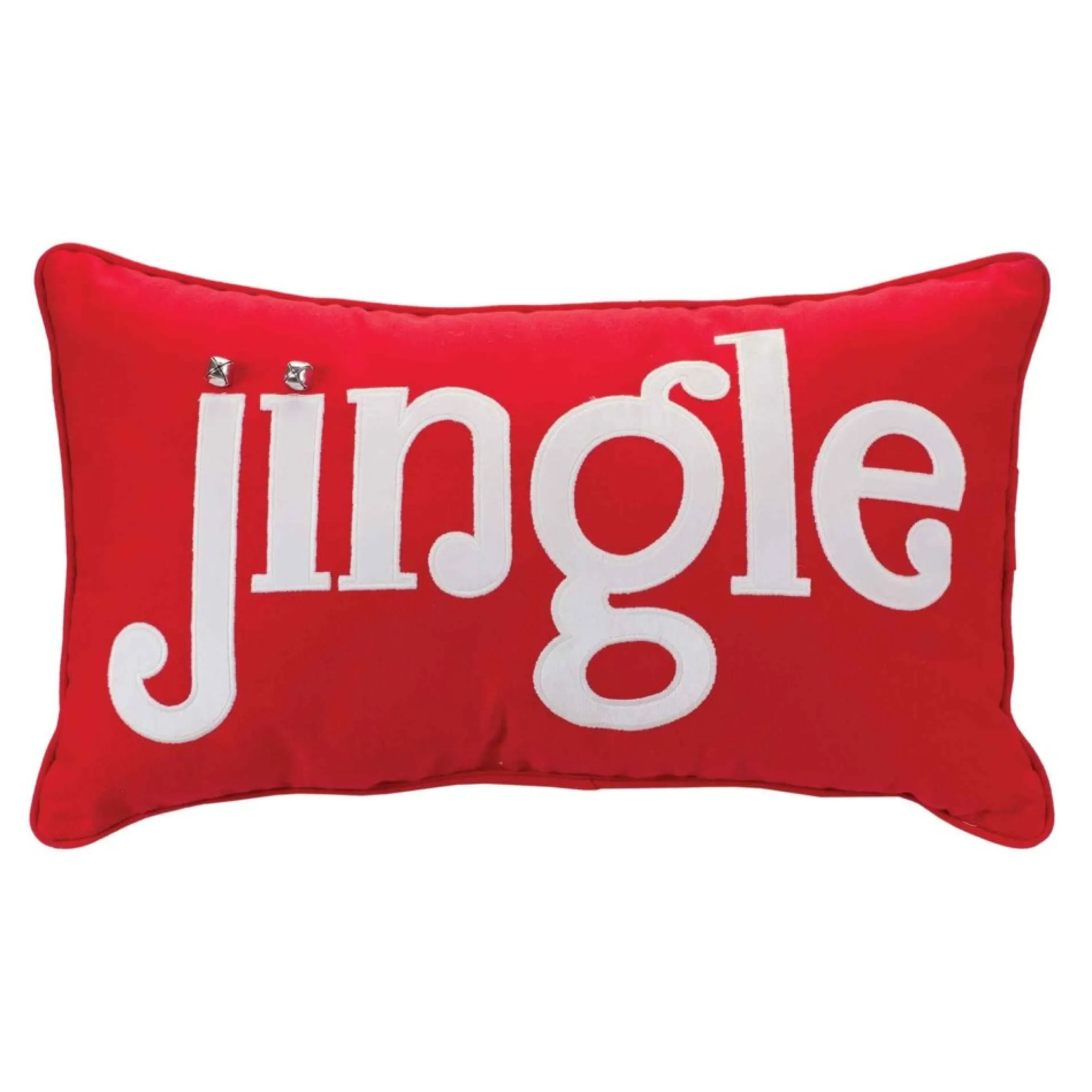 19.5" Red And White "Jingle" Rectangular Christmas Throw Pillow
