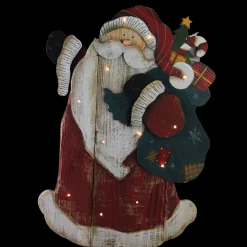 19.5" Red And White Led Lighted Santa Claus Christmas Wooden Figure