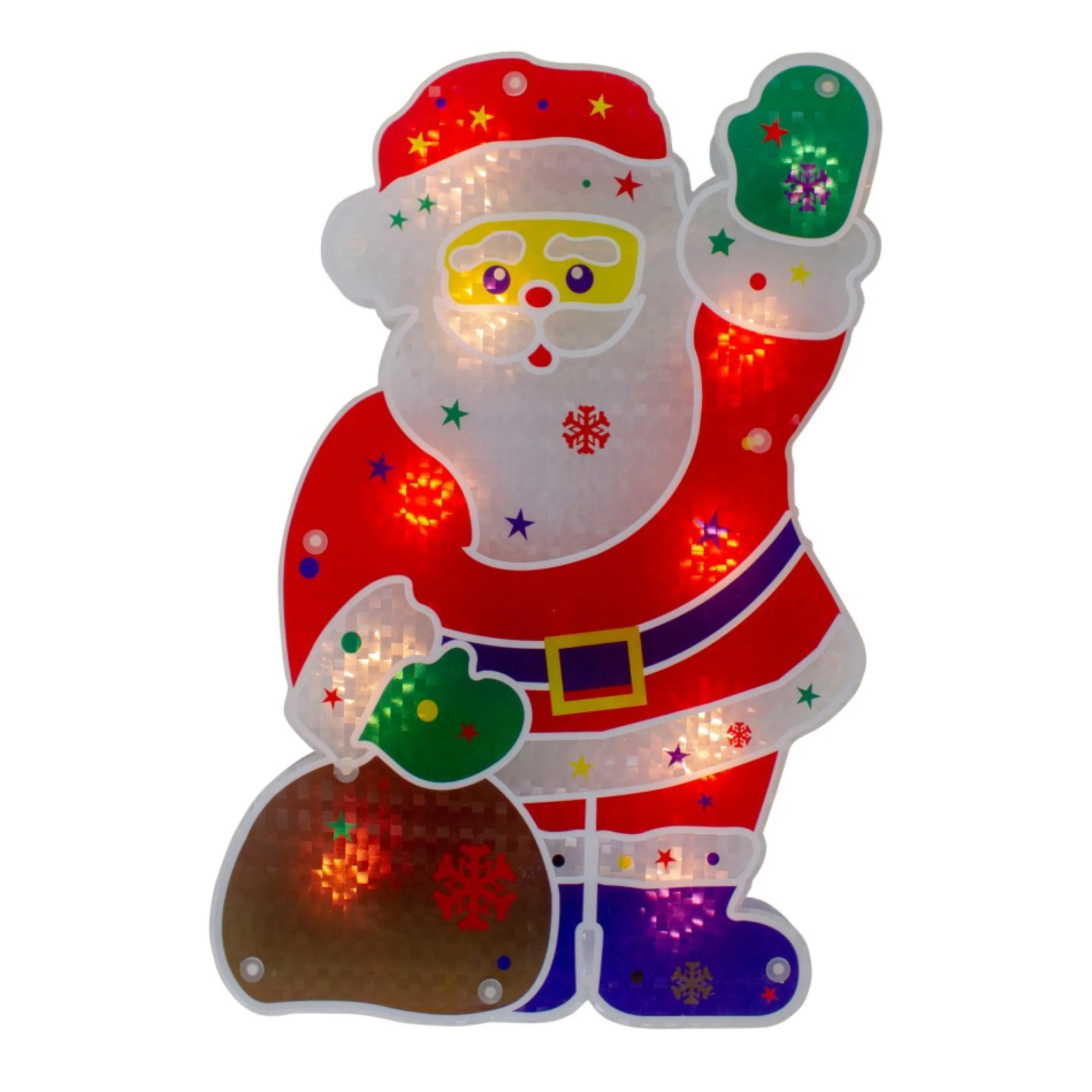 13" Red And White Lighted Holographic Santa Claus Christmas Window Silhouette Decoration