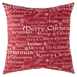 18" Red And White Merry Christmas Square Throw Pillow