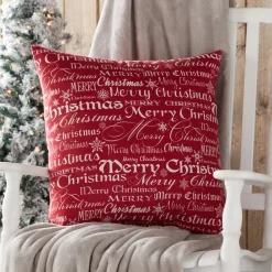 18" Red And White Merry Christmas Square Throw Pillow