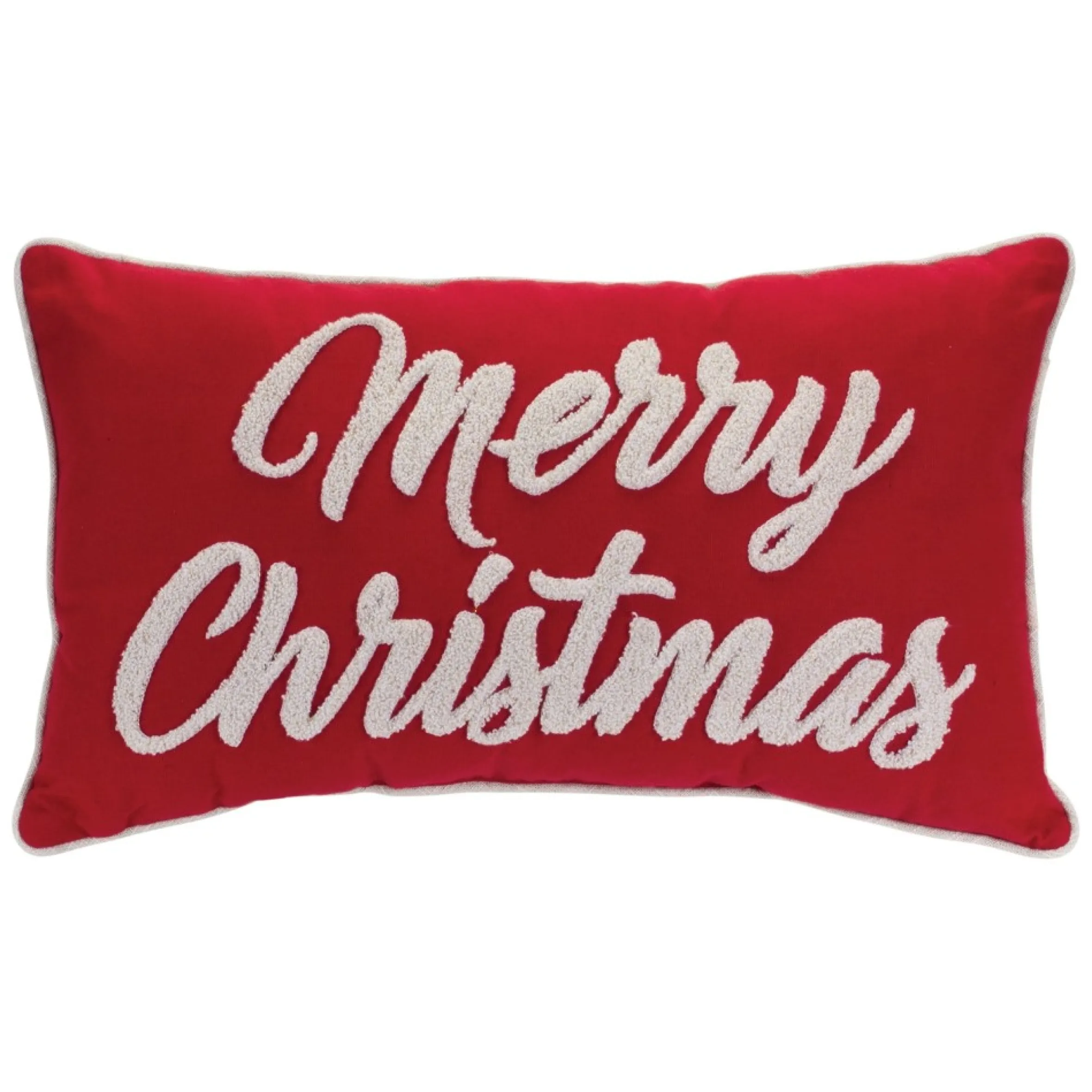 19" Red And White "Merry Christmas" Rectangular Throw Pillow