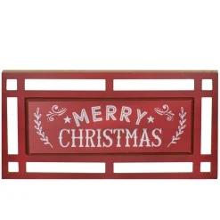 24" Red And White Merry Christmas Rectangular Carved Wooden Wall Sign