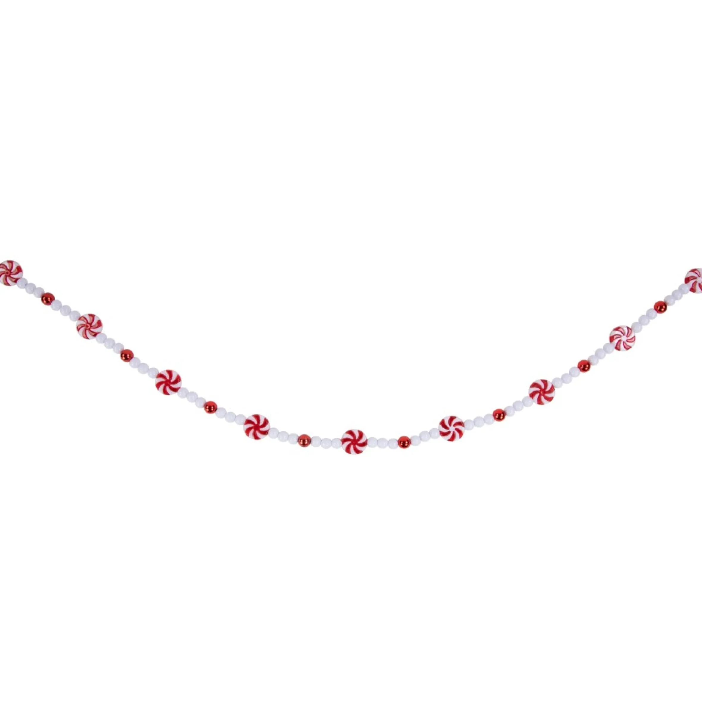 9' Red And White Peppermint Candy Beaded Christmas Garland, Unlit