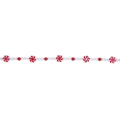 9' Red And White Peppermint Candy Beaded Christmas Garland, Unlit