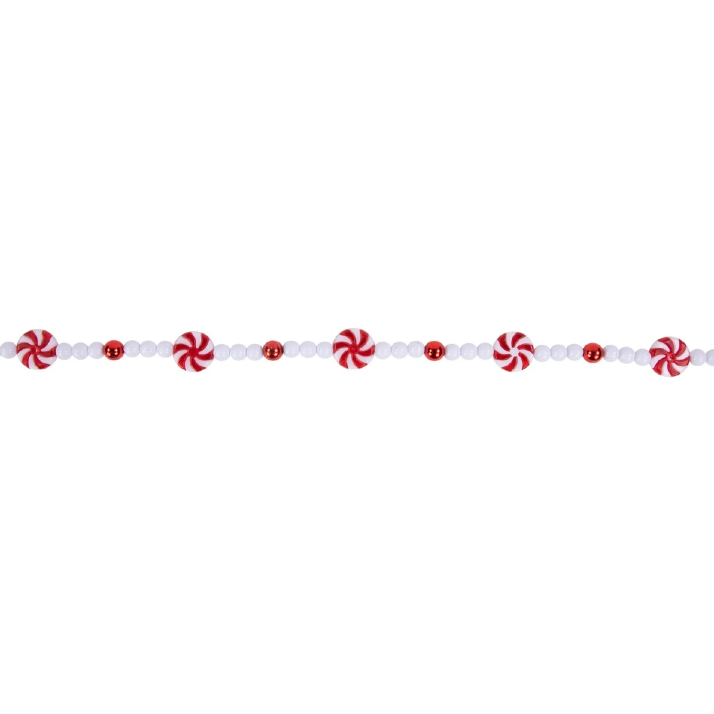 9' Red And White Peppermint Candy Beaded Christmas Garland, Unlit