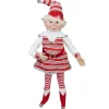 20" Red And White Peppermint Striped Elf With Jingle Bells