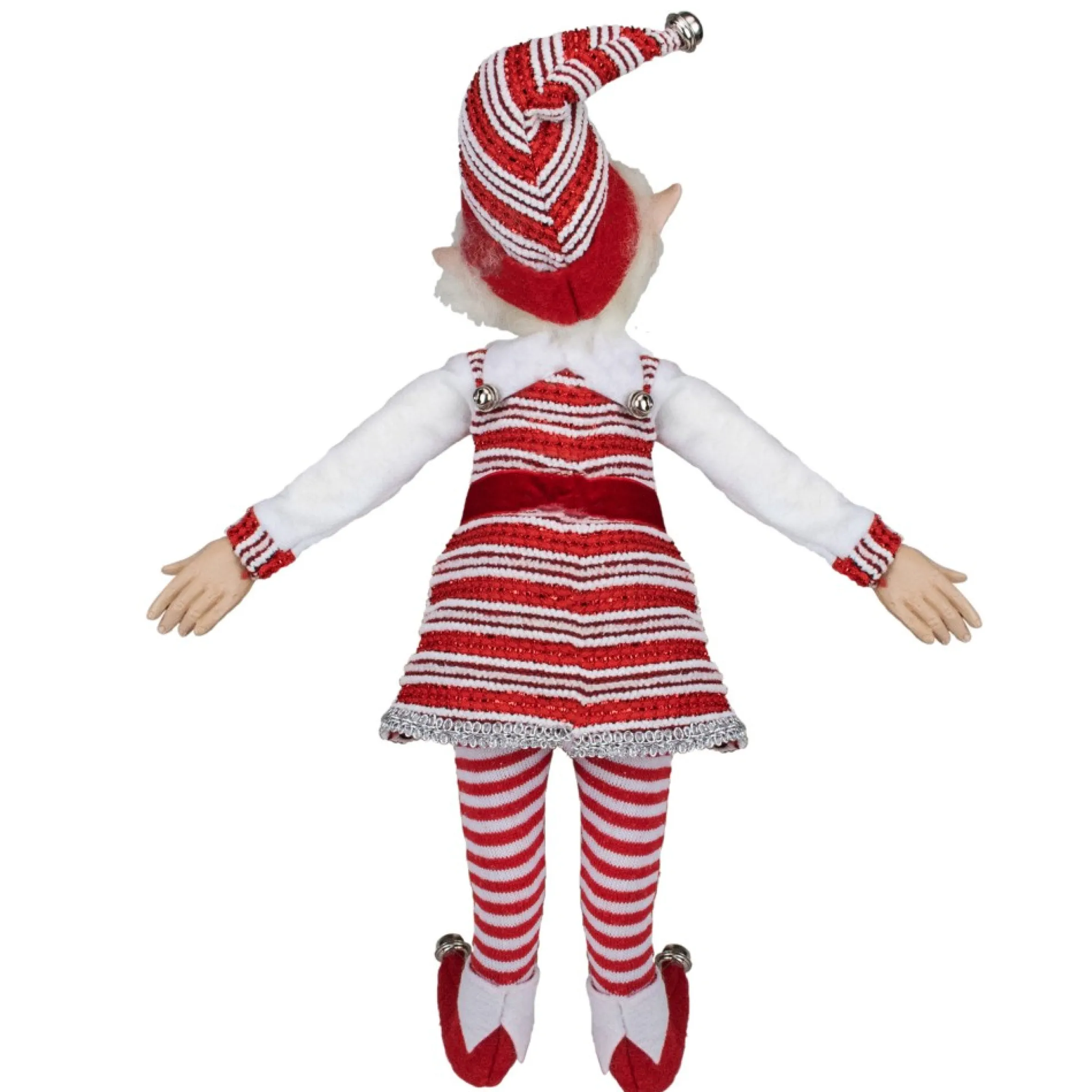 20" Red And White Peppermint Striped Elf With Jingle Bells