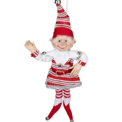 13" Red And White Peppermint Striped Elf With Jingle Bells