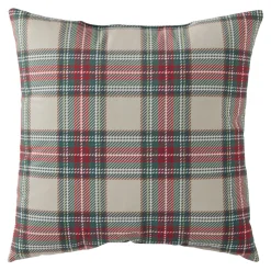 18" Red And White Plaid Christmas Square Throw Pillow
