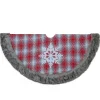 48" Red And White Plaid Christmas Tree Skirt With Snowflake